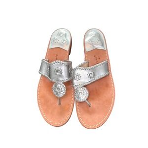 Jack Rogers Jacks Leather Flat Thong Sandal Silver Beach Vacation Resort Size 11